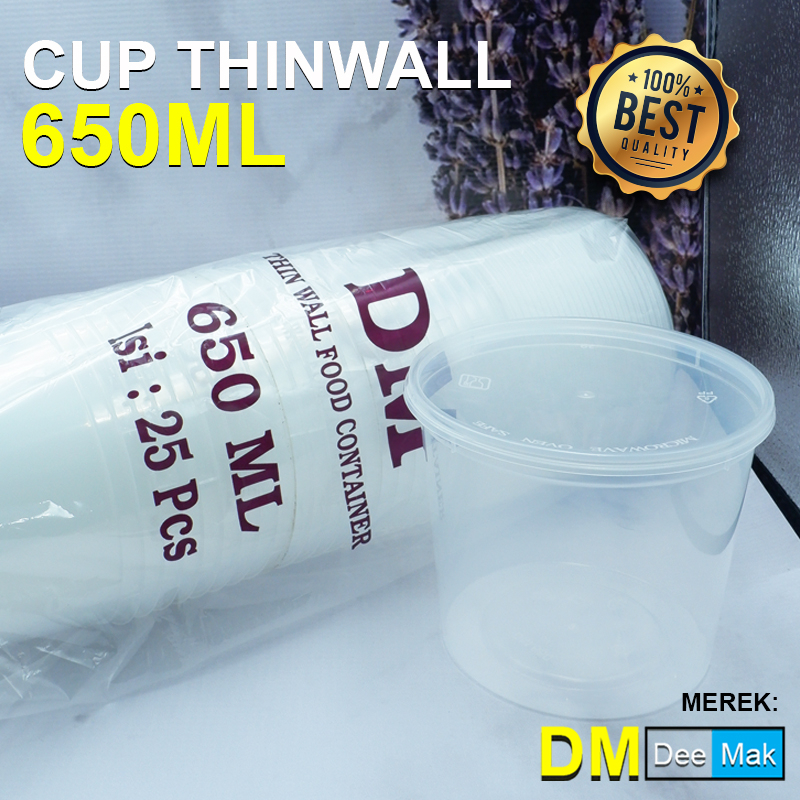 Cup Thinwall Bulat 650ml Mangkok Makan Plastik Food Container Plastik Ada Tutup