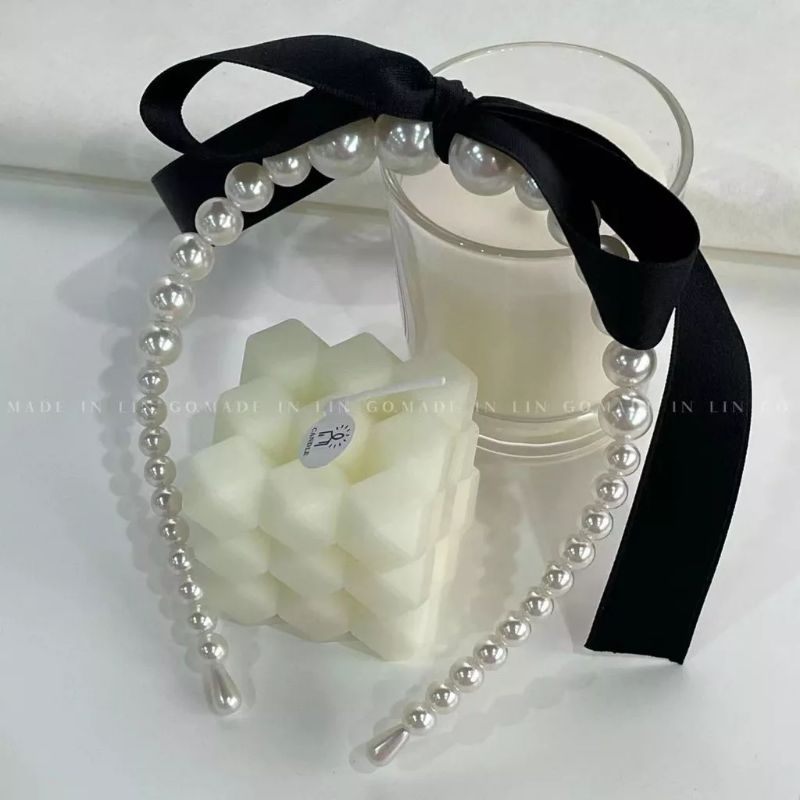 Pearl headband with bow korean style bando mutiara pita