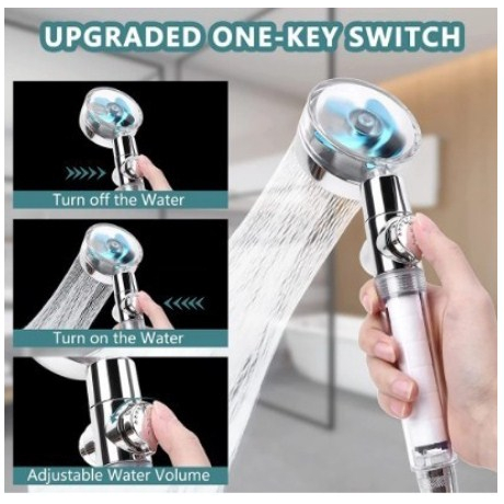 Paket Kepala Shower TURBO Kipas Fan dan Selang Shower Fleksibel 145cm