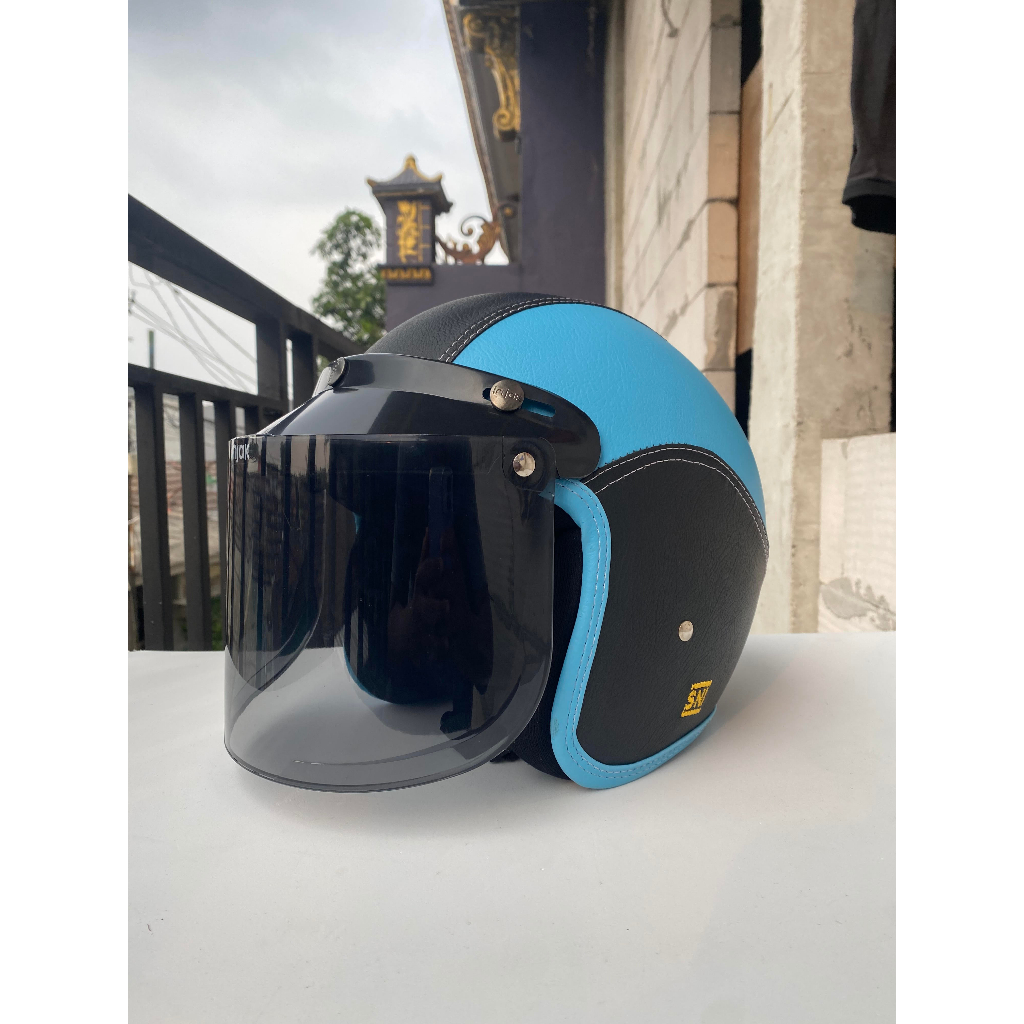 Helm Bogo Retro full kulit + kaca helm SNI