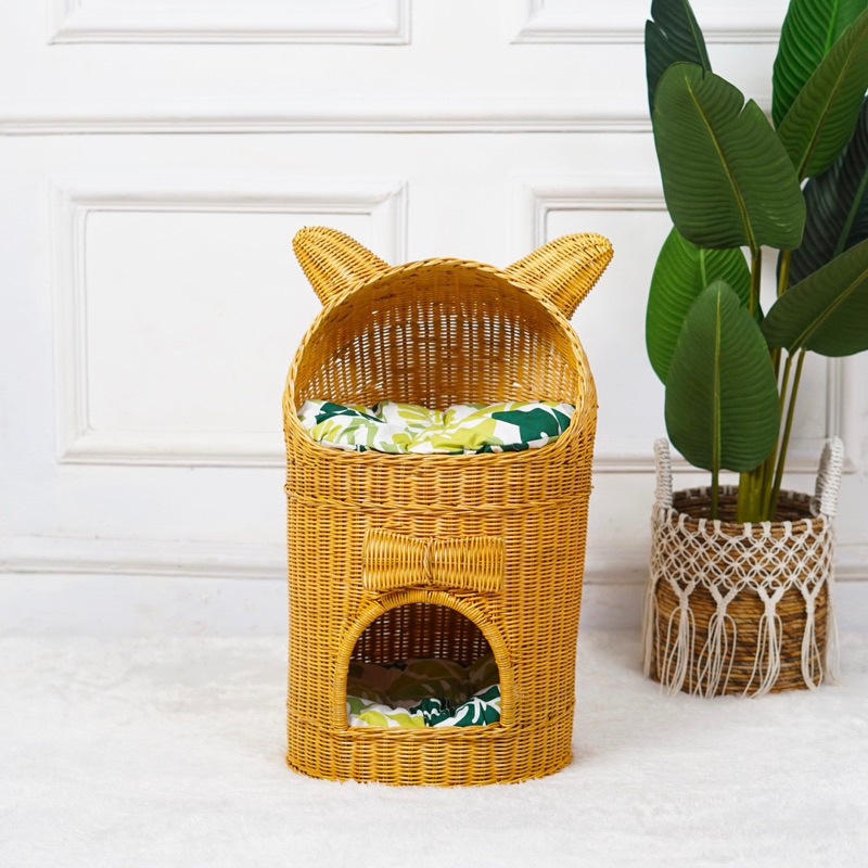 Rumah Kandang Kucing Dan Anjing Rotan Menara Tingkat 2 Kasur / Cat House / Pet Bed Finishing