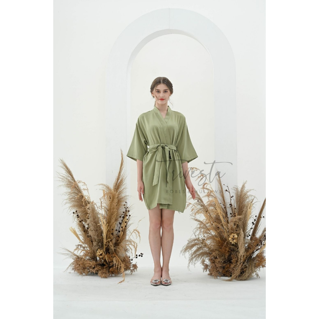 Trivesta Robes - Basic Robe Sagee Green - Kimono Robe Bridesmaid Satin + Free Bordir (Tulisan Bebas Bisa Nama)