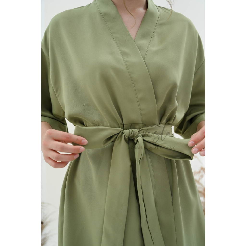 Trivesta Robes - Basic Robe Sagee Green - Kimono Robe Bridesmaid Satin + Free Bordir (Tulisan Bebas Bisa Nama)