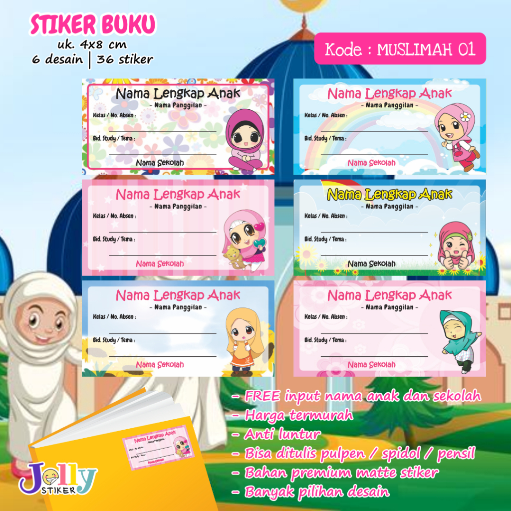 Stiker Nama Buku Tulis Pelajaran Sekolah Tema Muslim Anak Sholeh