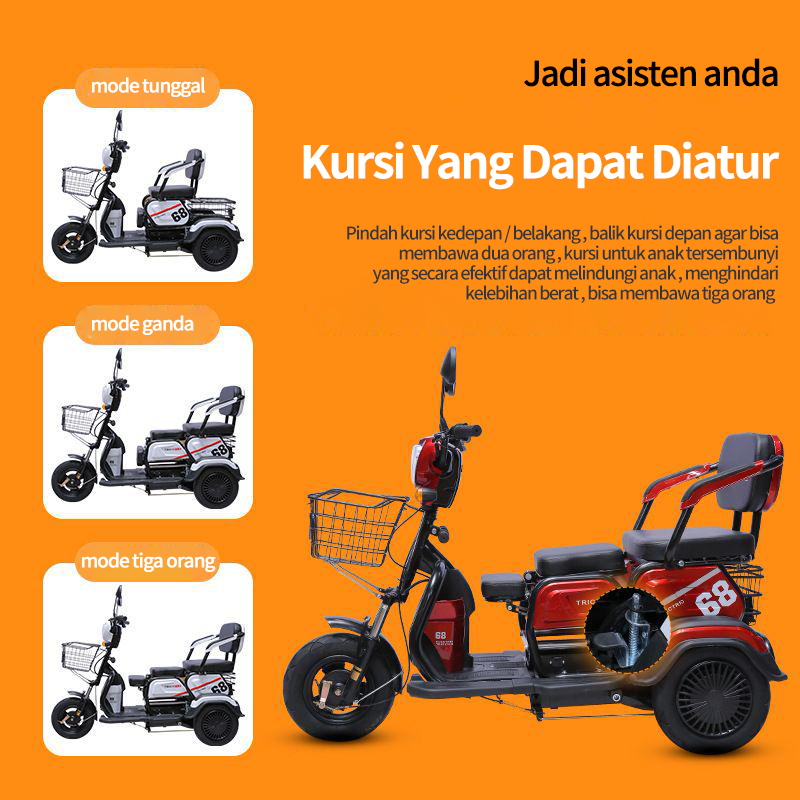 Sepeda motor listrik/sepeda listrik roda 3 /motor listrik roda 3/motor roda tiga/sepeda listrik(Kemasan Kayu, Lebih Aman)