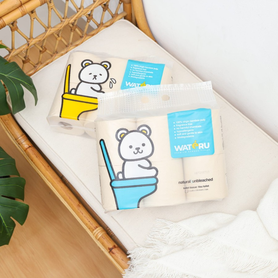 Tisu Toilet bambu Wateru Rol 6 pcs / Premium Bamboo Toilet Tissue isi 6 Roll 3 Ply Higienis Aman