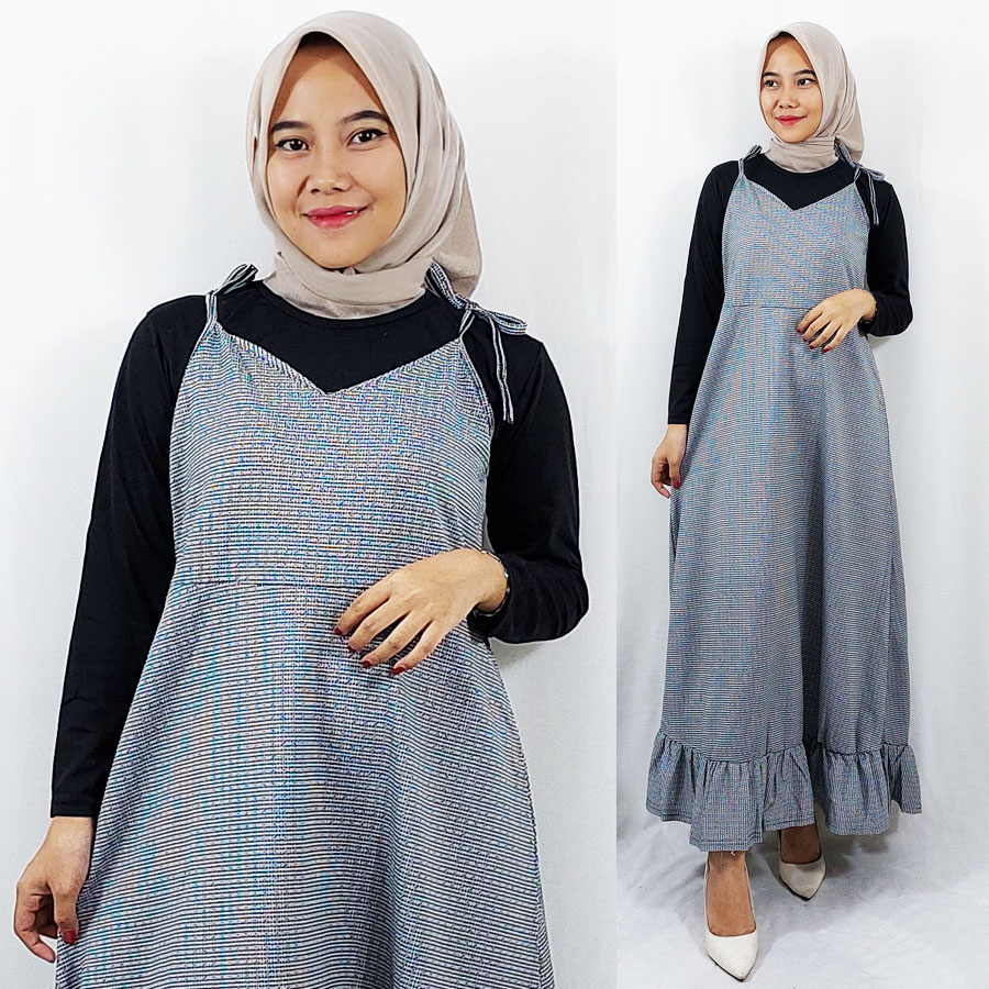 CARLINA FREE MANGSET OVERALL KOTAK TARTAN WANITA DRESS MAXY