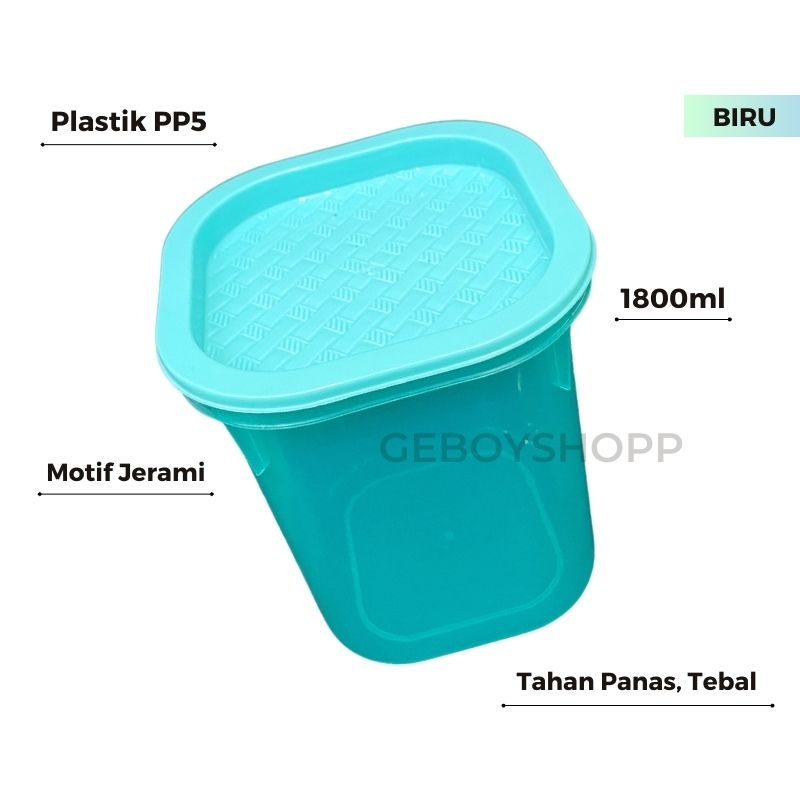 Toples Makanan / Tempat Penyimpanan Makanan Plastik Segi Jerami 1800ml Foodgrade PP5