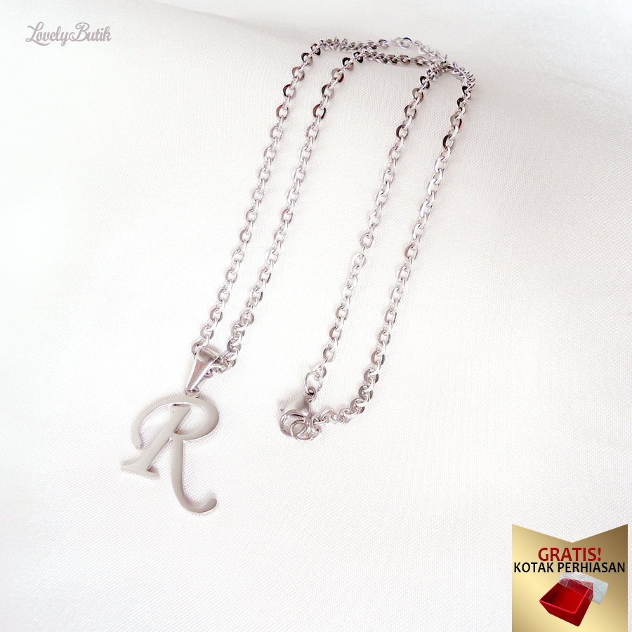 Kalung Huruf Abjad Titanium Anti Karat Luntur Latina Kalung Inisial R BONUS KOTAK   - Lovelybutik