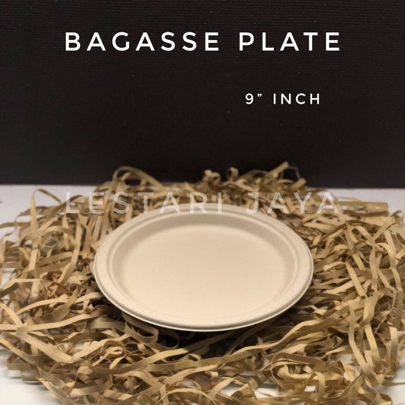 Bagasse Plate Piring Kertas 9 Inch Sekali Pakai Disposable Plate Piring Pesta Kue Ulang Tahun Praktis Sekali Pakai Tahan Panas Eco Friendly