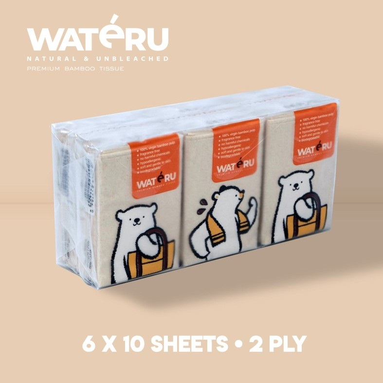 Tisu Wajah Wateru Bambu Premium Bamboo Facial Tissue Pocket Isi 6 Pcs x 10 Sheets