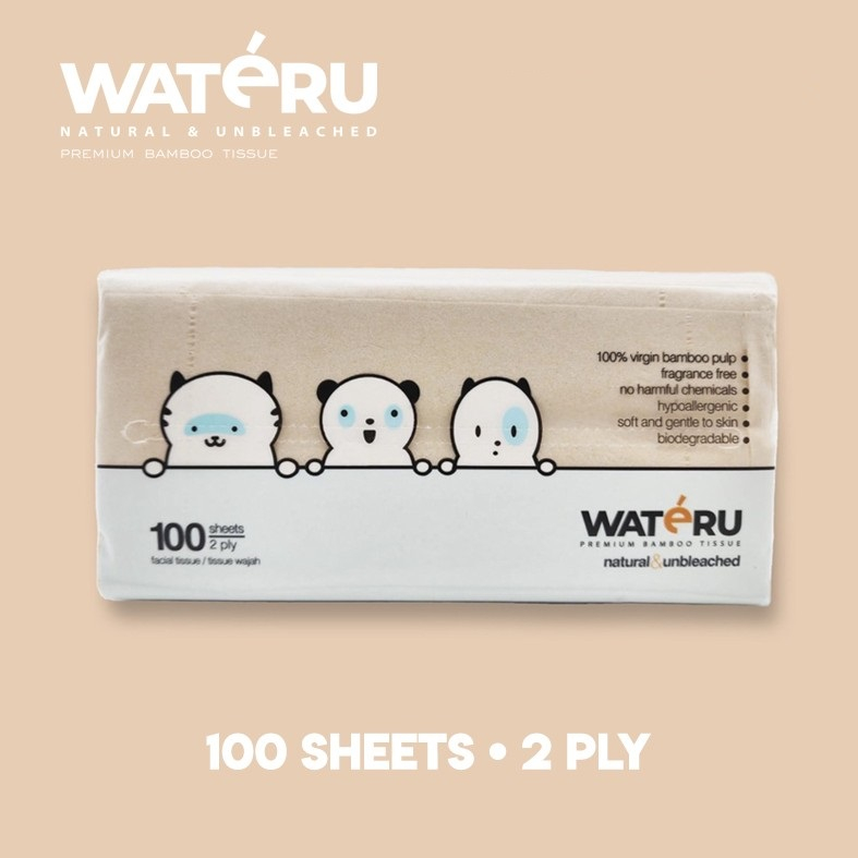 Tisu Wajah Wateru Bambu Premium Bamboo Facial Tissue Isi 100 Sheets 2 Ply 100s