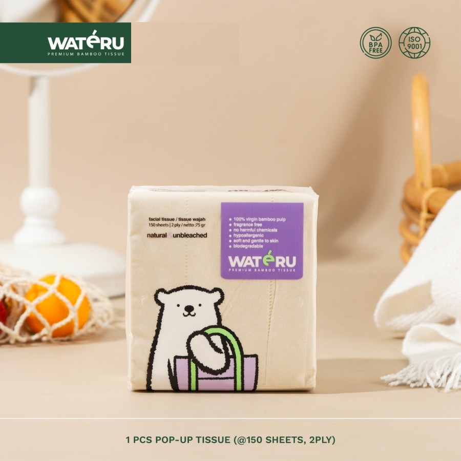 Tisu Bambu Wateru Premium / Tisu Kotak Serbaguna / Tissue Bamboo Pop Up 150 Sheets 2 Ply 150s