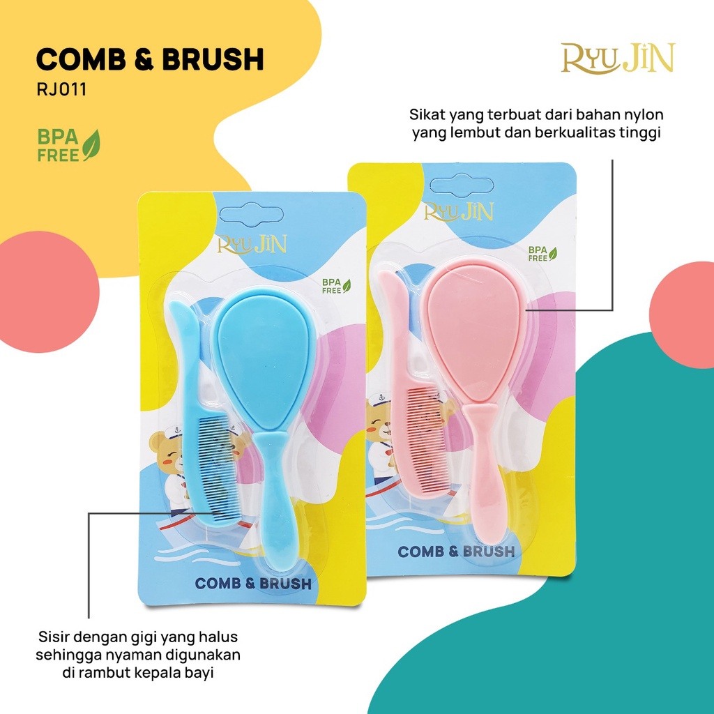 RYU JIN BABY COMB &amp; BRUSH SISIR DAN SIKAT BAYI RJ-004 MODEL PANJANG / COMB &amp; BRUSH SISIR DAN SIKAT BAYI RJ-011 MODEL OVAL