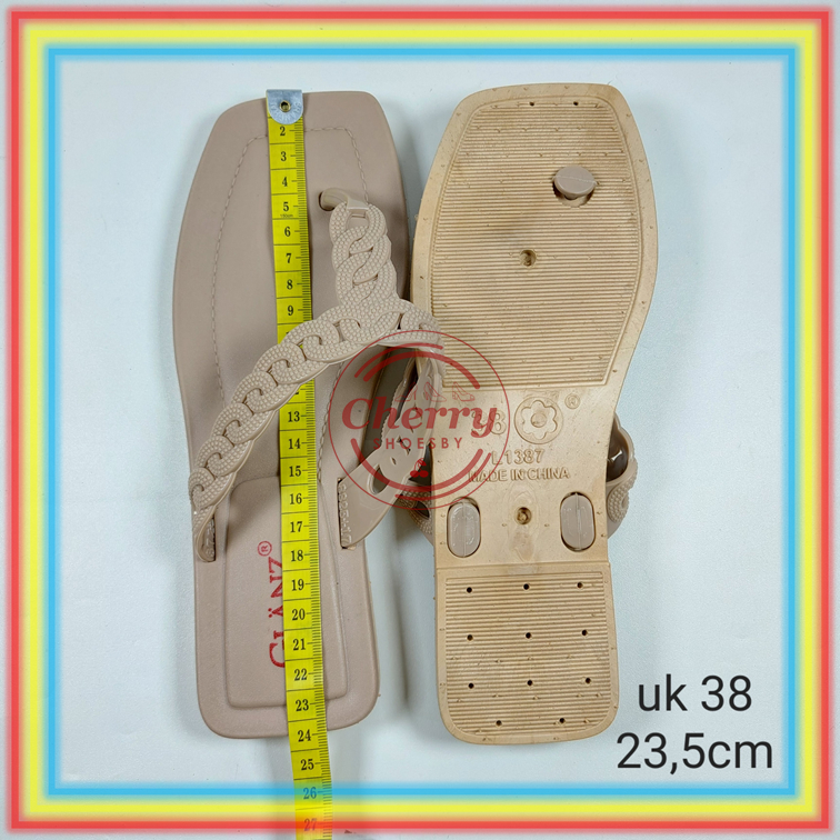 L1387-3 Sandal Jepit Kepang Wanita Glanzton Sendal Cewek Birken Kerut Jelly Karet Lentur