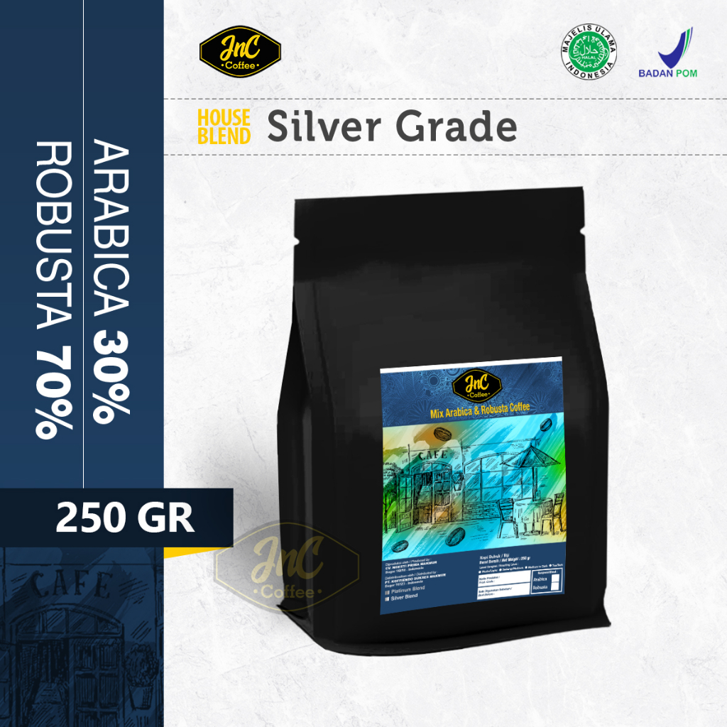 

JnC Silver House Blend 250 Gr 30% Arabica 70% Robusta For Kopi Susu Espresso Blend