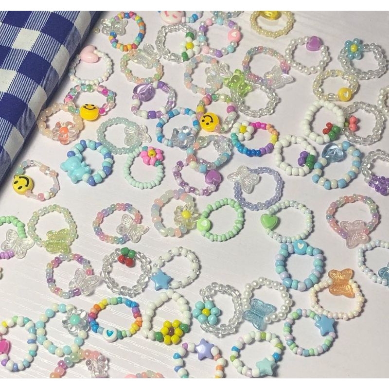 Cincin Korea Manik Manik Lucu/ Paket Usaha Isi 50 Pcs Random