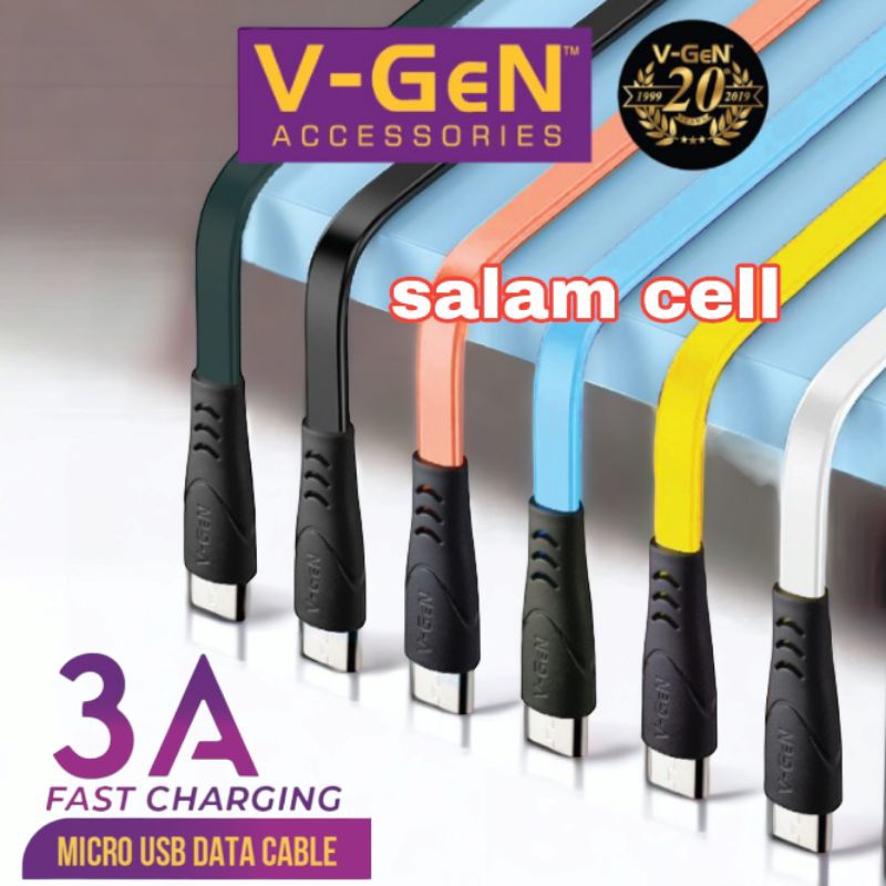 Kabel Data Micro Usb V-Gen VCB-22 3A Fast Charging Flat Kabel Data Original Vgen