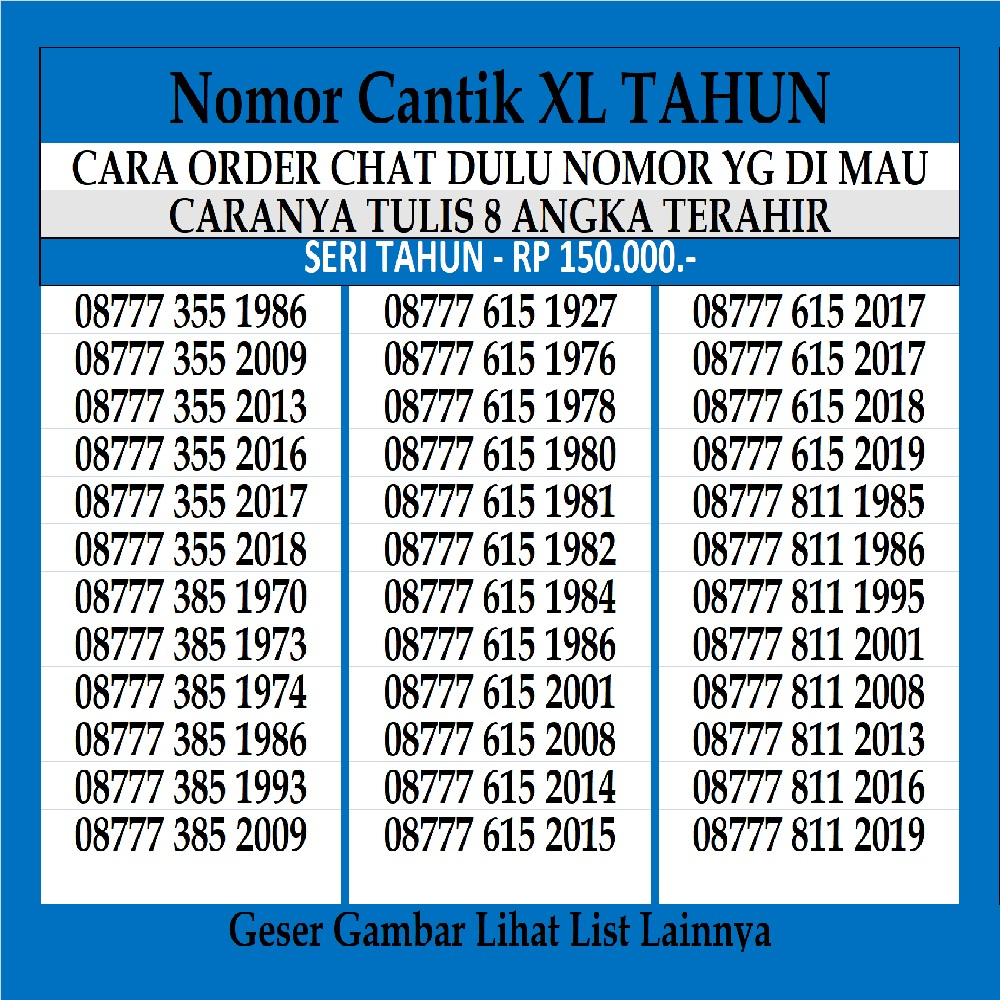 Nomor Cantik XL 4G Tahun 50  Nomer Axiata Kartu Perdana