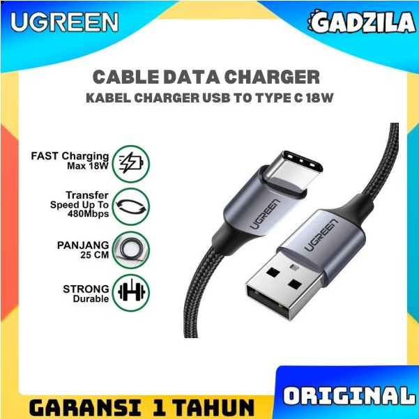 UGREEN Cable USB Type C Kabel Charger Pendek Powerbank Fast Charging 3A 25CM US288