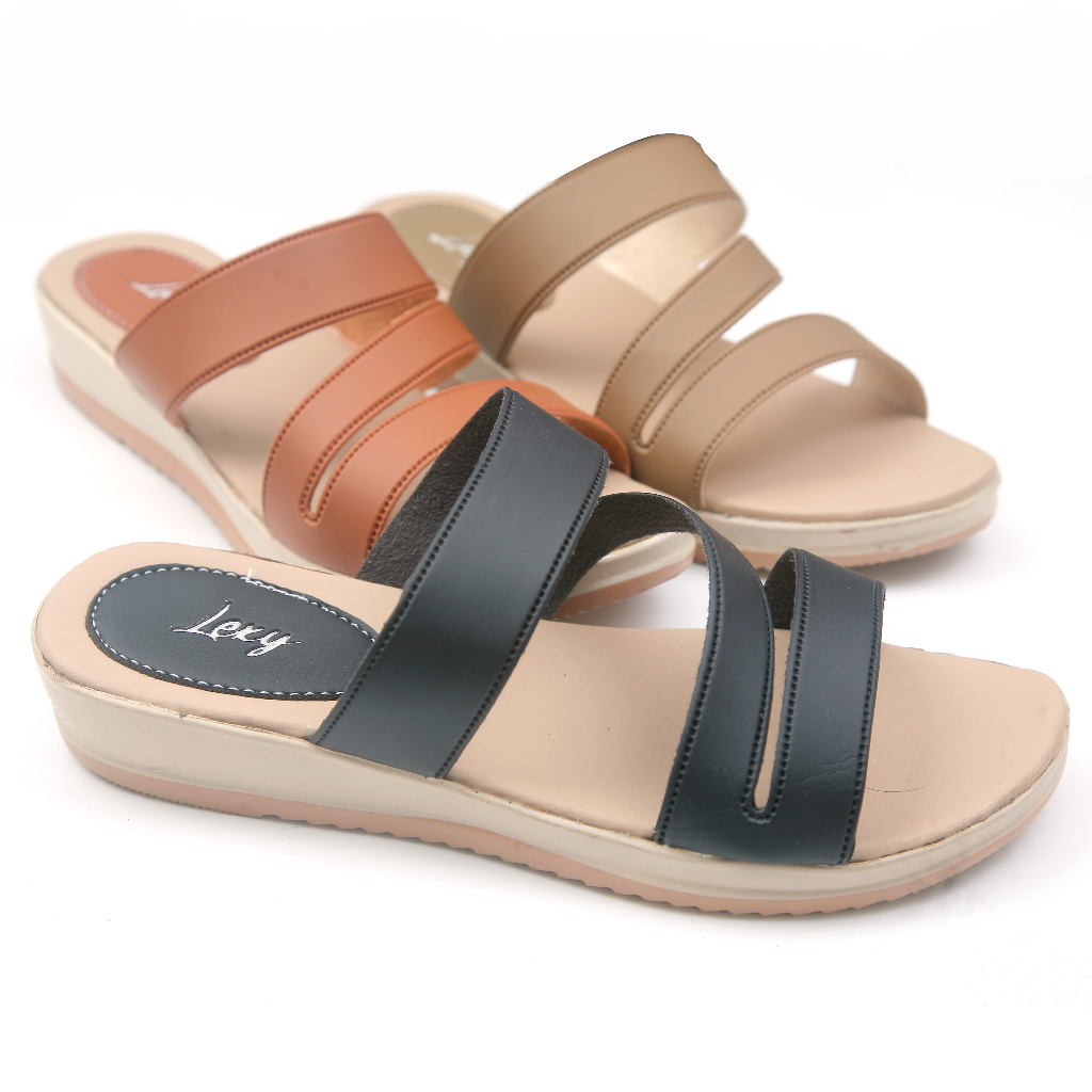 Lexy Sandal Wanita Tali Kulit Selop Sendal Cewe Casual Slip On