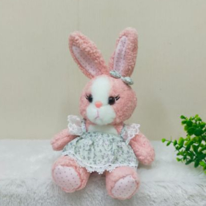 Boneka Rabbit Dress Tapak Bintik Size 8&quot;/22cm/boneka animal/boneka kelinci baju/