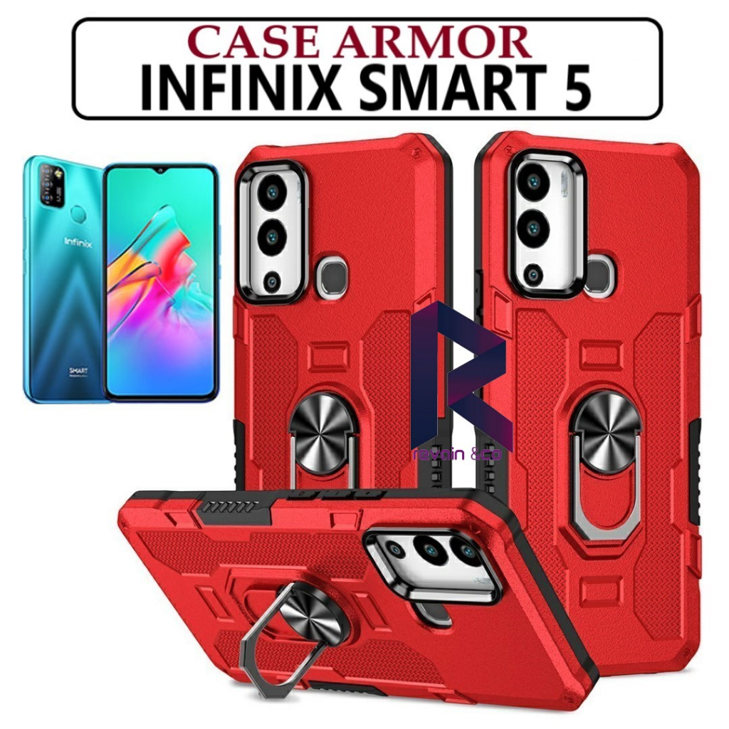 Case Armor INFINIX SMART 5 Iring Cincin Magnetic Kesing Hp Protect kamera Premium Hard Case Standing Robot Pelindung Kamera