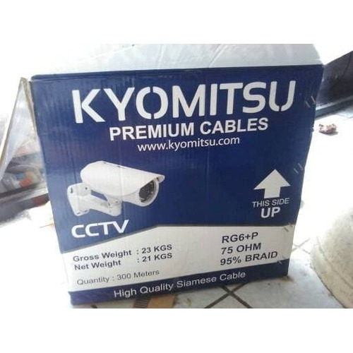 KYOMITSU kabel coaxial RG6 + power 300m Hitam Kabel cctv premium