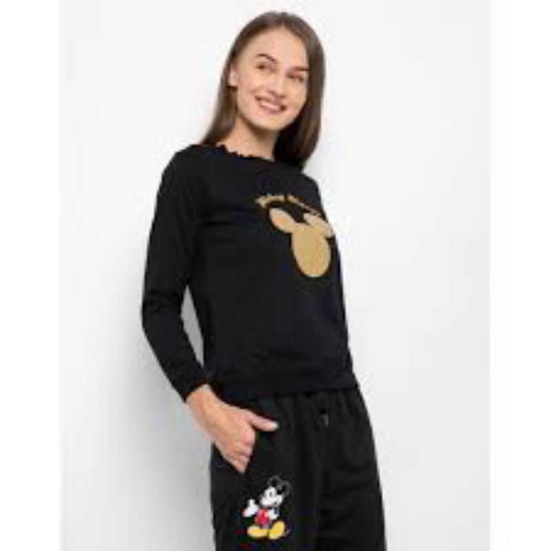 Disney Mickey Mouse Sweater Bordir Rantai - Black