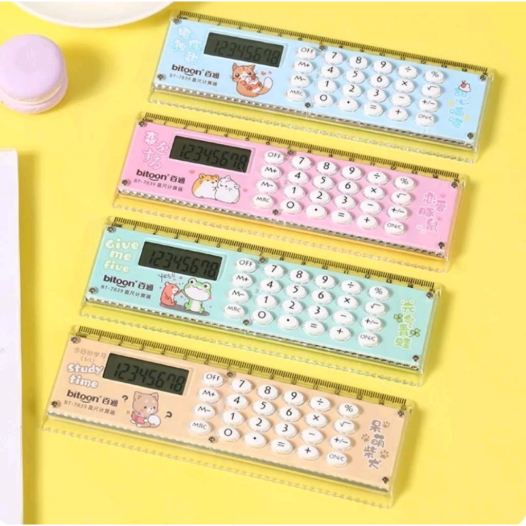 PENGGARIS KALKULATOR 8 DIGIT MULTIFUNGSI 2 IN 1 / PENGGARIS 15 CM