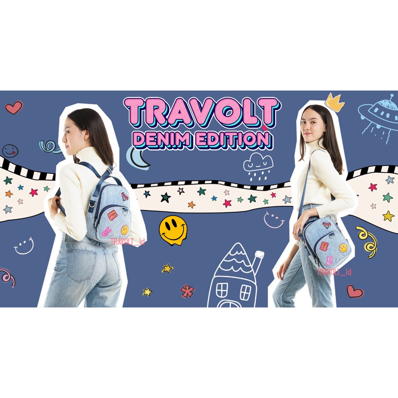 Denim Patch Sling Bag 3in1 - Travolt - Tas Ransel selempang Jeans - Tas Denim - Tas Konser KPOP - Denim - Jeans - Dae