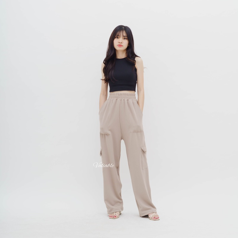 (M-XXL) Moana Highwaist Cargo Knit Pants Valiable