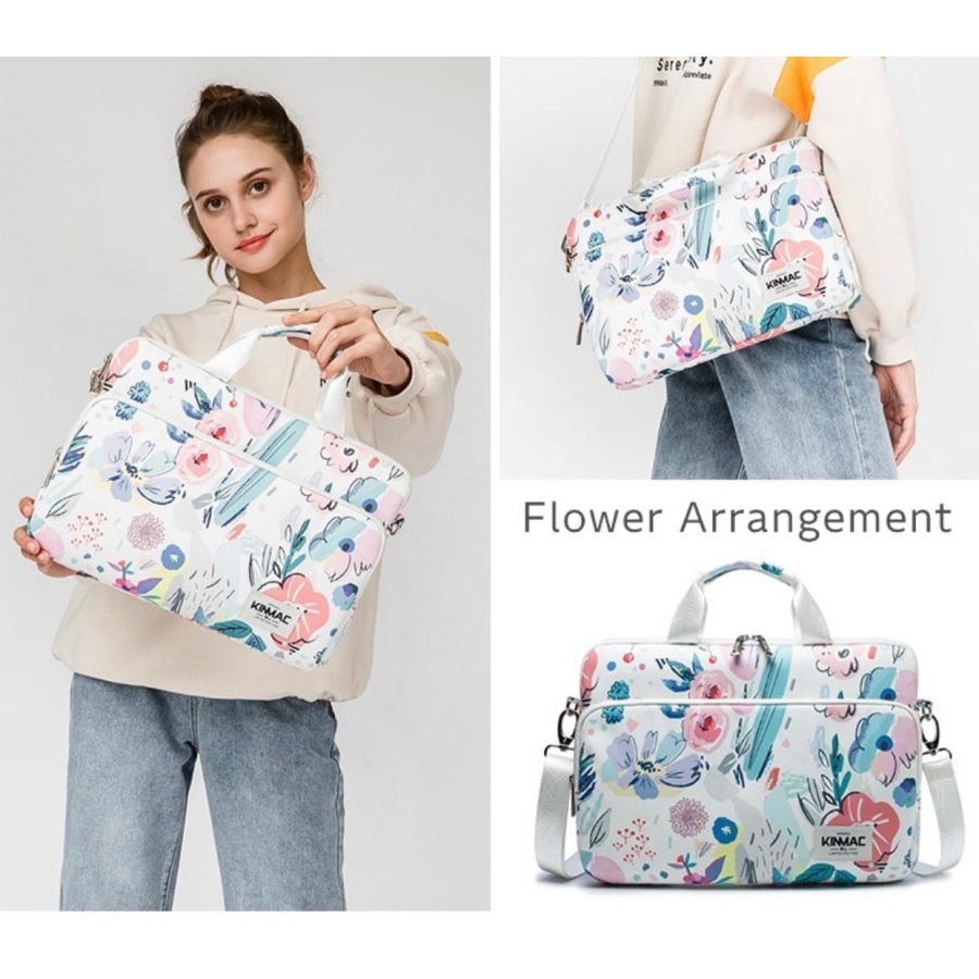 tas laptop macbook KINMAC longstrap flower spring  Shockproof 13 14 15 15.6 inch