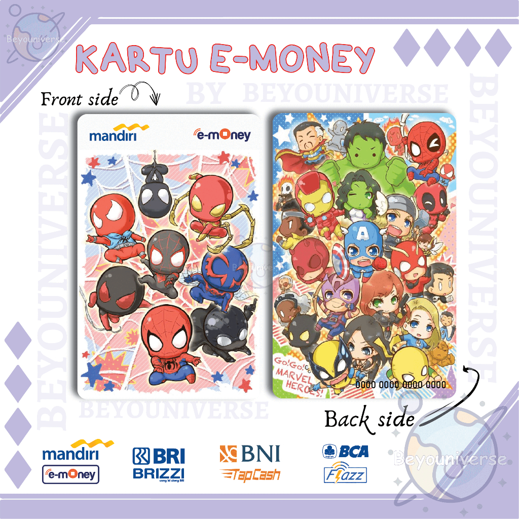 Emoney Flazz Spiderman Cute Marvel Chibi Kartu Mandiri E-money BCA Flazz E-toll BNI Tapcash BRI