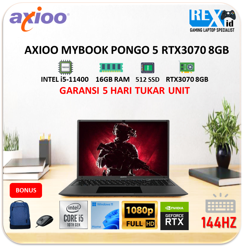 AXIOO MYBOOK PONGO 5 RTX3070 8GB (i5 11400 16gb 512ssd W11 16.1inch FHD 144hz RGB BLIT)