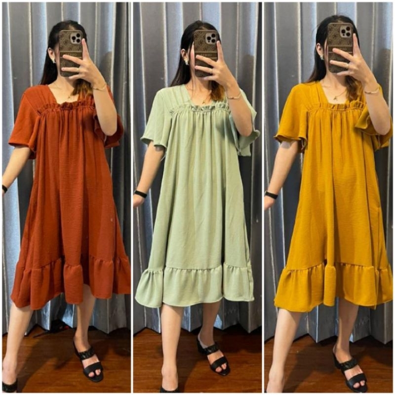 BISA COD GALERIAZKIYA FUJI DRESS/ DRESS CRINGKLE PENDEK/ DRESS CRINCKLE AIRFLOW SELUTUT/ DRESS PENDE