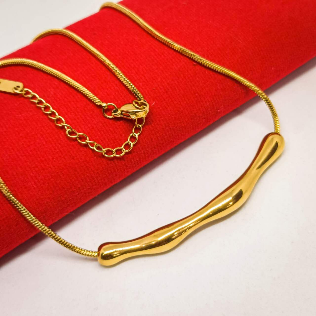 Kalung Titanium Perhiasan Fashion(Panjang 45cm)NECKLACE Rantai Steel Lapis Emas Anti Karat Wanita Ori Korean Style