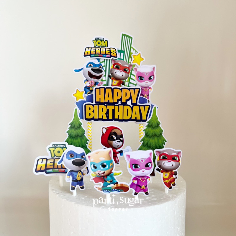 Custom Cake Topper 3D Hiasan Kue - Dekorasi Ulang Tahun - Karakter Talking Tom Hero Dash