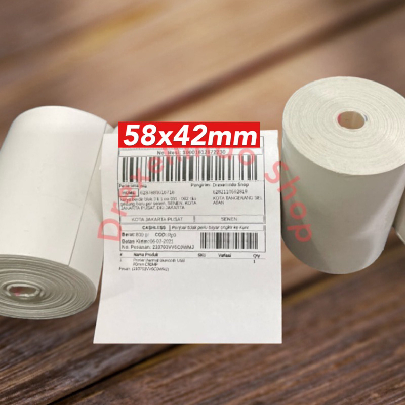 Kertas Thermal Stiker Label 58x42mm Cetak Resi Alamat