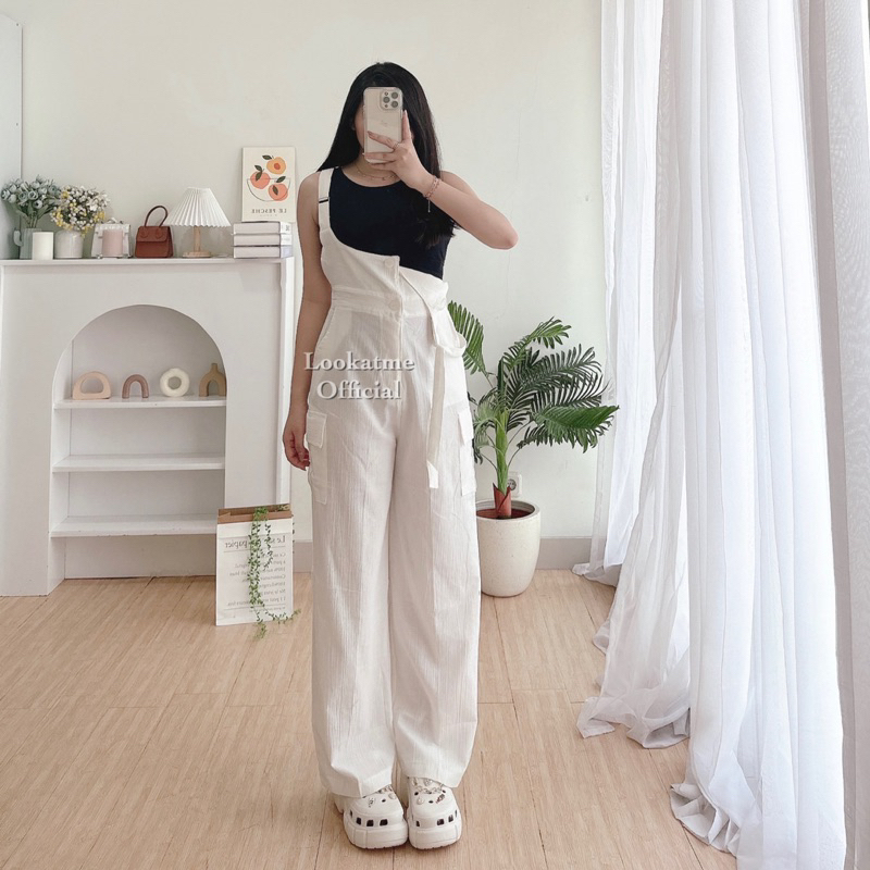 lookatmeofficial - Zayn Cargo Jumpsuit Wanita Model Kulot - Kargo Jumpsuit Kodok Tali Adjustable