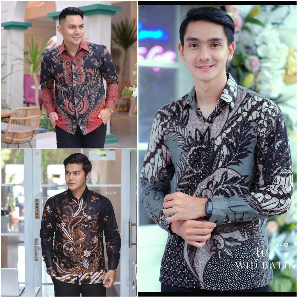 Batik Pria Lengan Panjang M L XL XXL Kemeja Batik Pria Lengan Panjang Terlaris Bahan Adem Nyaman dipakai