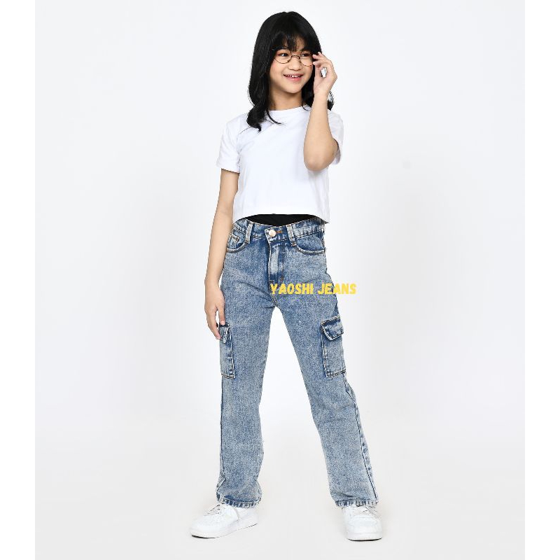 YAOSHI - JEANS PANJANG WANITA - HIGH WAIST KULOT CARGO ANAK TANGGUNG SIZE 24-26