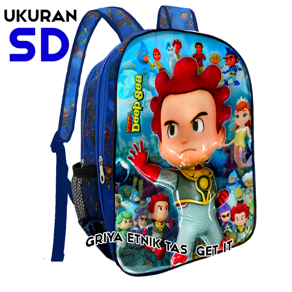 Tas Kiko Anak Sekolah Laki Laki SD LAMPU LED Kantong Ransel Cowok Gambar Timbul 3D