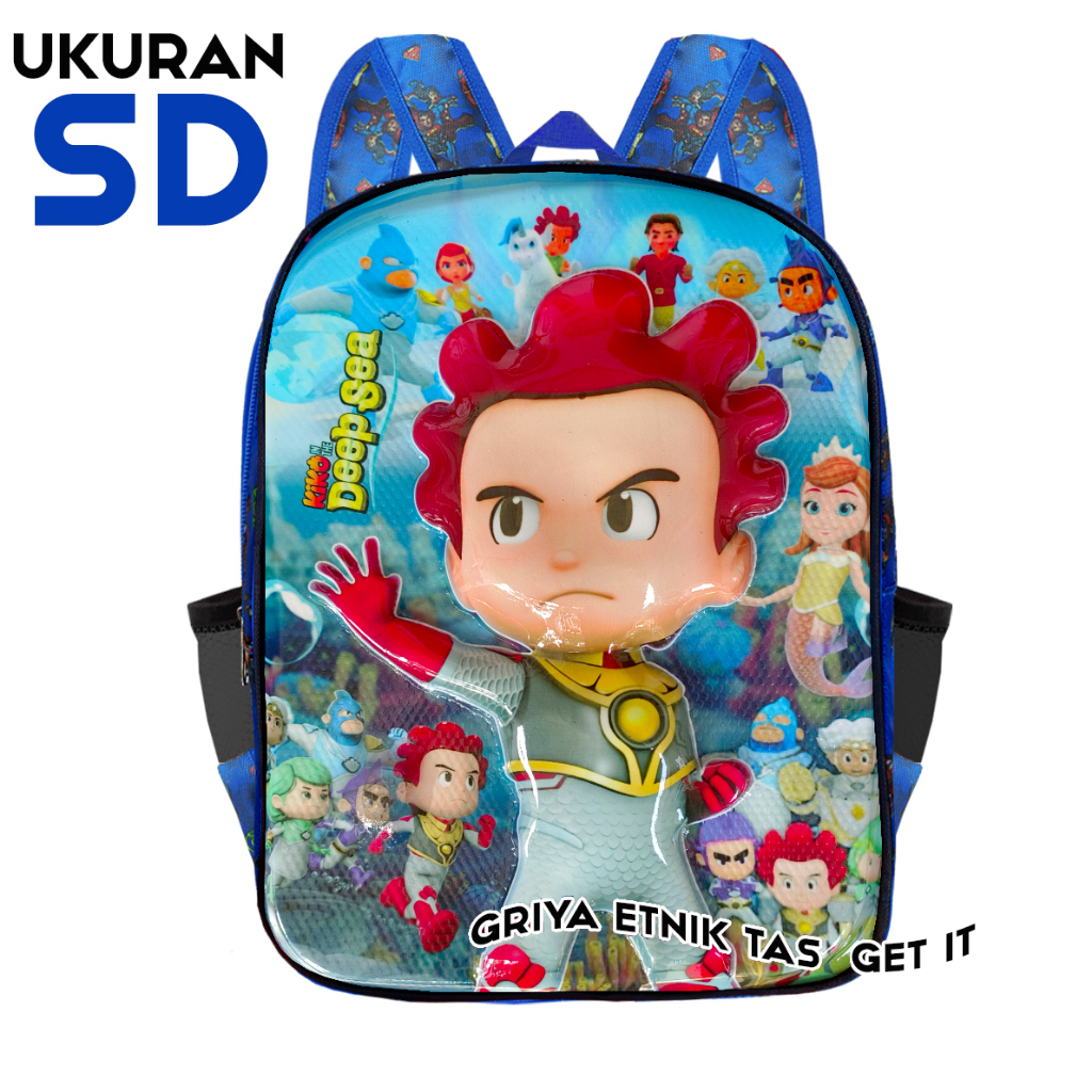 Tas Kiko Anak Sekolah Laki Laki SD LAMPU LED Kantong Ransel Cowok Gambar Timbul 3D