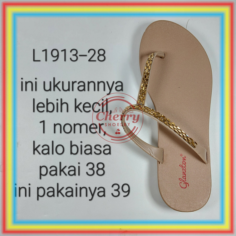 L1913-28 Sandal Jepit Wanita Glanzton Sendal Cewek Permata Glitter Elegan