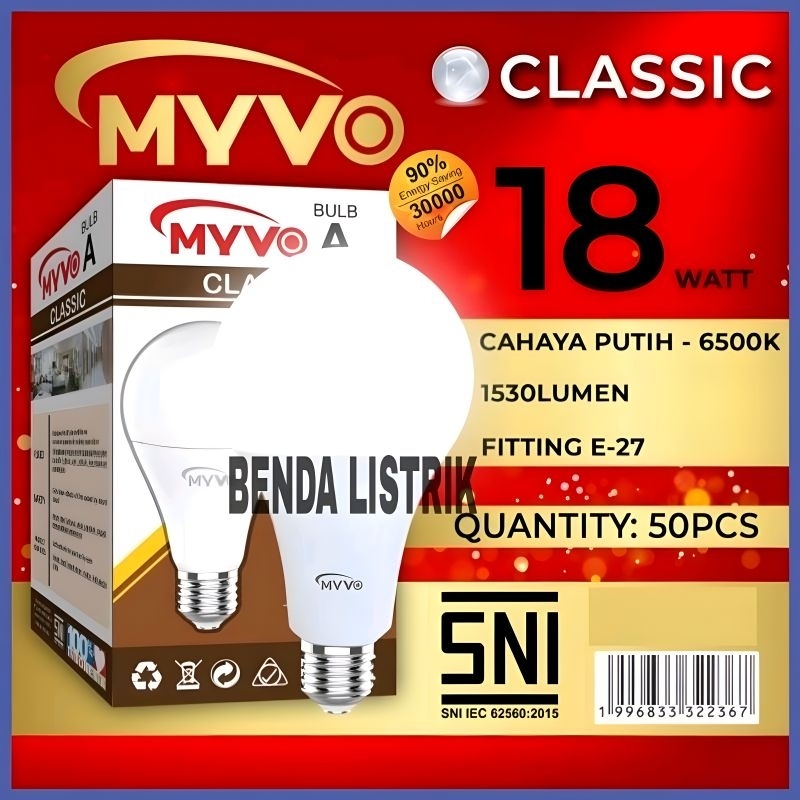 Lampu Led Bohlam Myvo Classic 18 Watt - Led 18w Classic Myvo - Led 18W Classic Myvo Garansi 1 Tahun