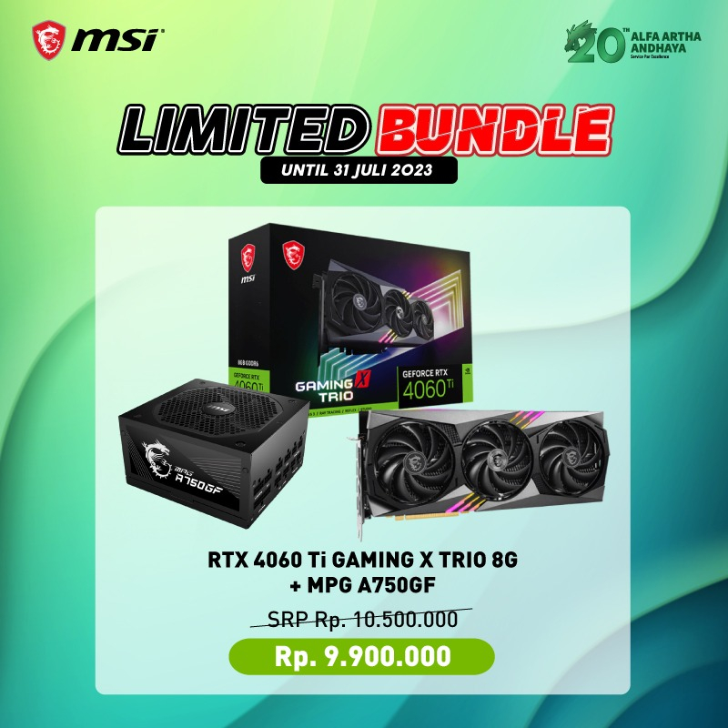 PAKET MSI VGA RTX 4060 Ti GAMING X TRIO 8G + PSU MPG A750GF