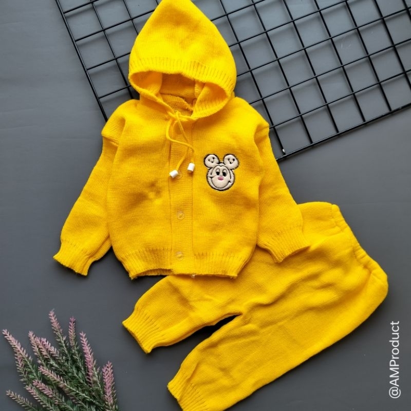 setelan jacket rajut bayi polos 0-6 bulan