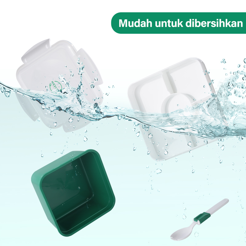 Letyeah &amp; Kaizenliving Lunch box free Tas Bekal kotak bekal anti tumpah wadah saus square kotak tempat hijau