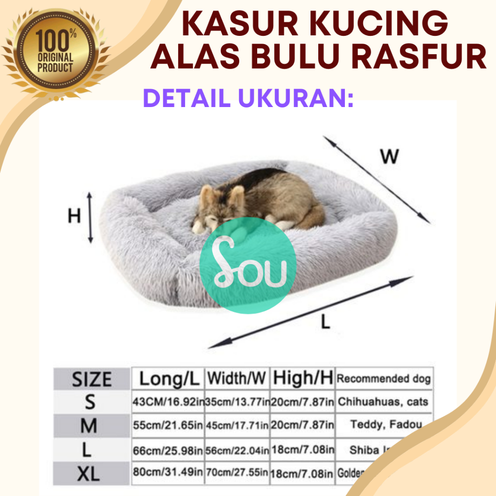 Kasur Tidur Kucing Anjing Alas Kandang Bahan Kain Bulu Rasfur Uk.42x32